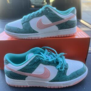 Nike Dunk Low Washed Teal Snakeskin Bleached Coral Sneakers DR8577-300 Men 10.5
